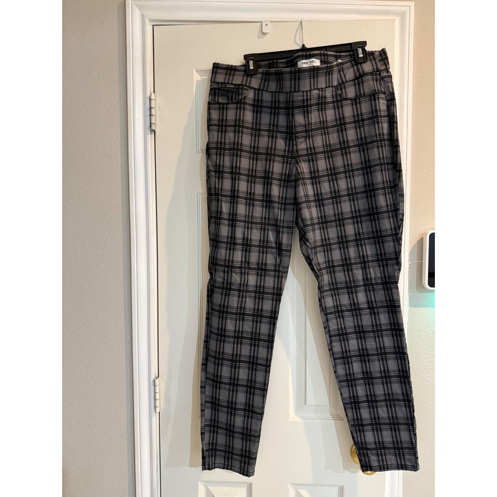 Nine West Jeans Heidi Pull-On Skinny Pants Womens 16 Grey Black Plaid Trousers‎